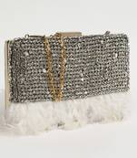 White silk feather hand embroidered clutch