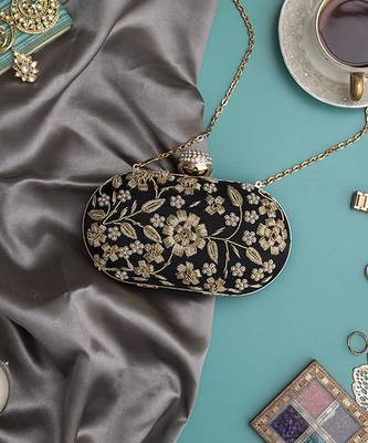 Black hand embroidered clutch 2