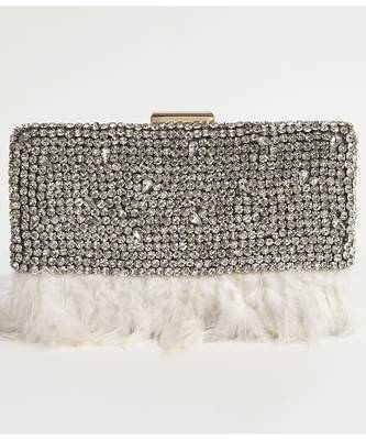White silk feather hand embroidered clutch 4