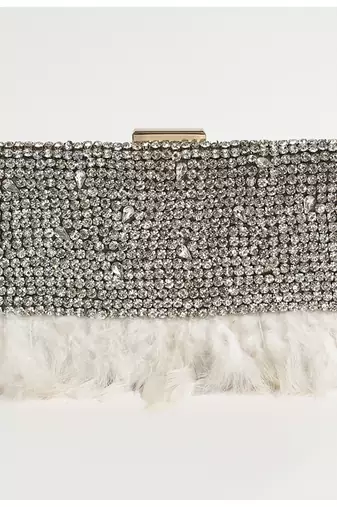 White silk feather hand embroidered clutch