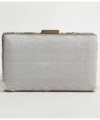 White silk feather hand embroidered clutch 5