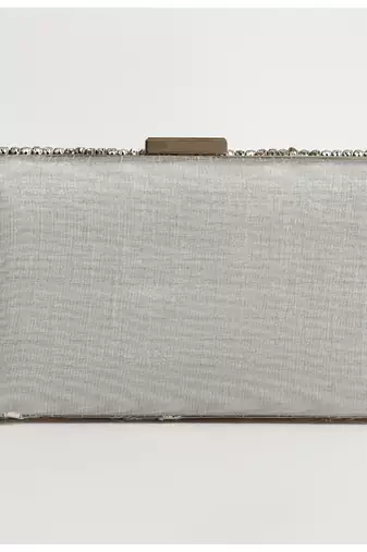 White silk feather hand embroidered clutch