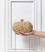Gold hand embroidered silk clutch