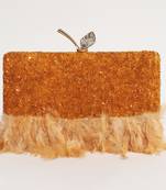 Orange silk feather hand embroidered clutch