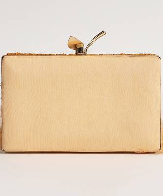 Orange silk feather hand embroidered clutch 2