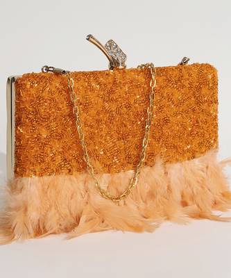 Orange silk feather hand embroidered clutch 3