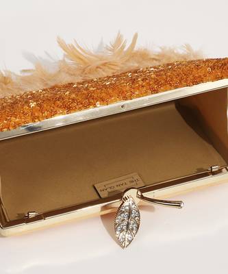Orange silk feather hand embroidered clutch 4