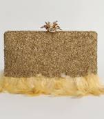 Hand embroidered gold silk feather clutch