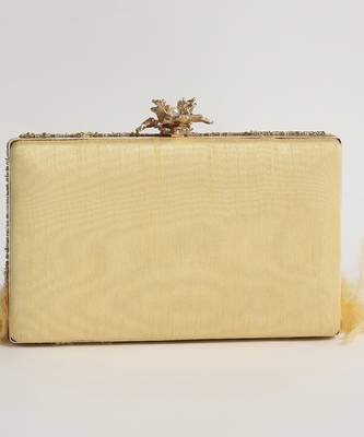 Hand embroidered gold silk feather clutch 2