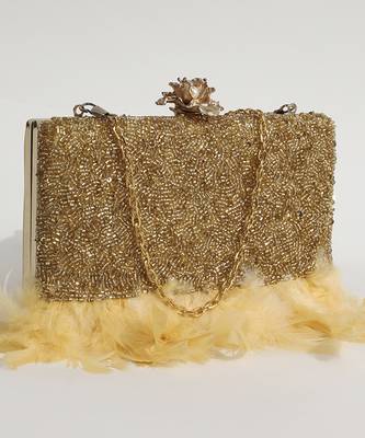 Hand embroidered gold silk feather clutch 3