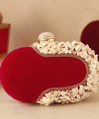 Red velvet sea shells hand embroidered clutch 1