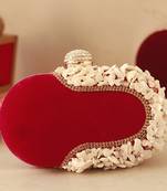 Red velvet sea shells hand embroidered clutch