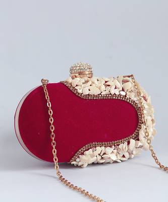 Red velvet sea shells hand embroidered clutch 3