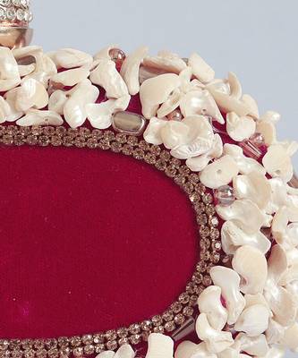 Red velvet sea shells hand embroidered clutch 4
