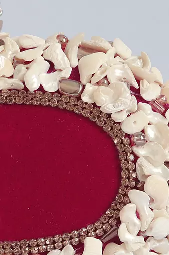 Red velvet sea shells hand embroidered clutch