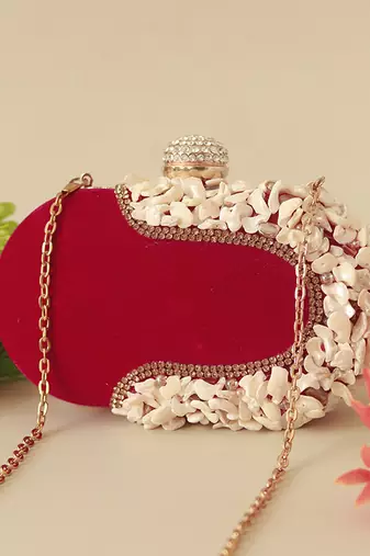 Red velvet sea shells hand embroidered clutch