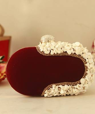 Velvet red sea shells hand embroidered clutch 1