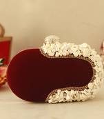 Velvet red sea shells hand embroidered clutch