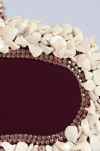 Velvet red sea shells hand embroidered clutch