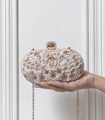 Pink silk zarozi hand embroidered clutch