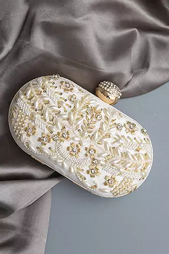 Pink silk zarozi hand embroidered clutch