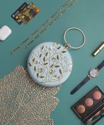 Hand embroidered silk blue clutch 2