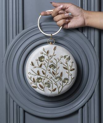 hand embroidered white silk clutch 1