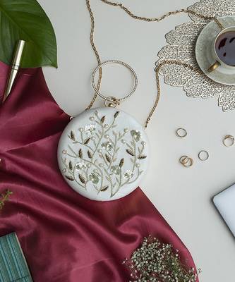 hand embroidered white silk clutch 2