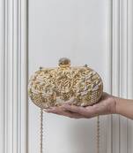 Gold silk zarozi hand embroidered clutch