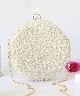 all white pearl hand embroidered clutch 1