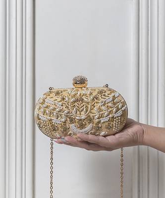 Gold silk zarozi hand embroidered clutch 2