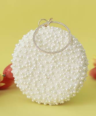 all white pearl hand embroidered clutch 5