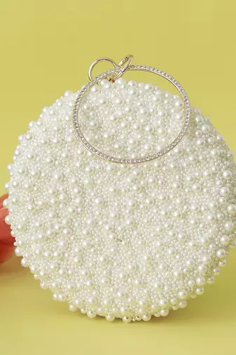 all white pearl hand embroidered clutch