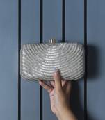 Silver silk hand embroidered party clutch