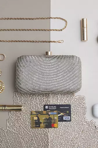 Silver silk hand embroidered party clutch