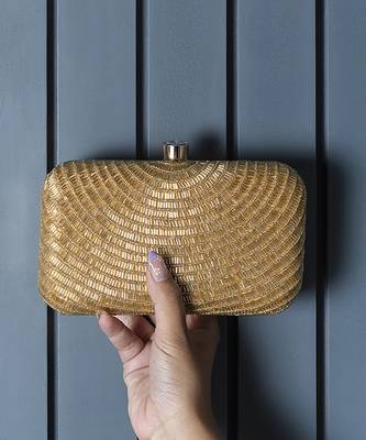 Gold silk hand embroidered party clutch 1