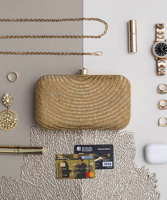 Gold silk hand embroidered party clutch 2