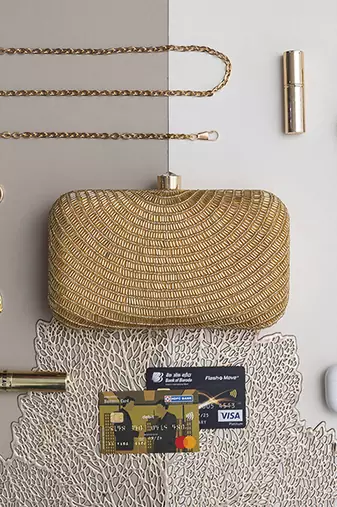 Gold silk hand embroidered party clutch
