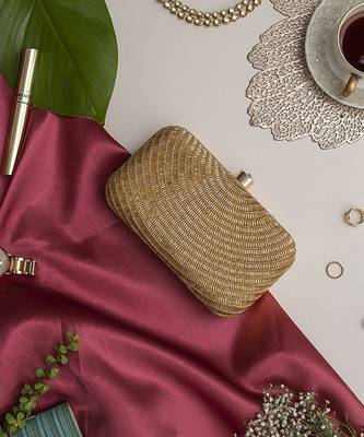 Gold silk hand embroidered party clutch 3