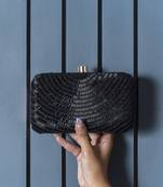 Black silk hand embroidered party clutch