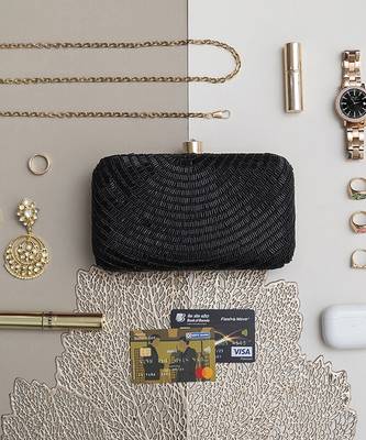 Black silk hand embroidered party clutch 2