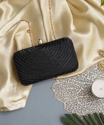 Black silk hand embroidered party clutch 3