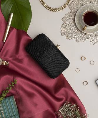 Black silk hand embroidered party clutch 4