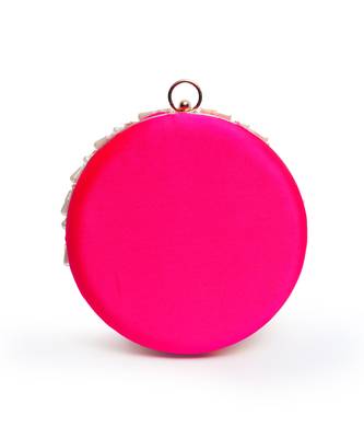 Pink silk hand embroidered clutch with tassles 3