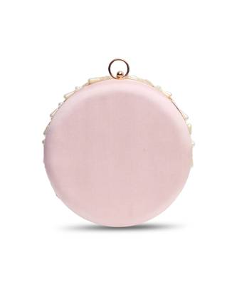 Pink hand embroidered silk clutch with tassles 3