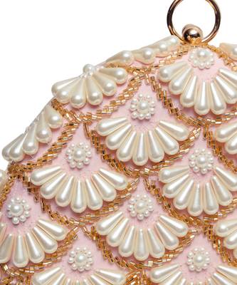 Pink hand embroidered silk clutch with tassles 5