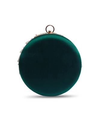 Green hand embroidered silk clutch with tassles 2