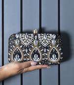 Black silk hand embroidered clutch