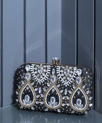 Black silk hand embroidered clutch 2