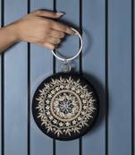 Hand embroidered black silk clutch